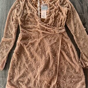 Oh Polly Beaded Mini Dress Nude
